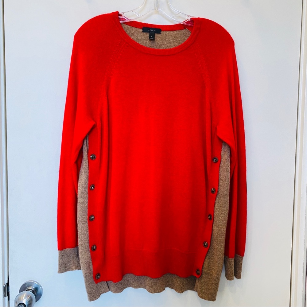 J. Crew Side-Button Sweater Colorblock Red/Tan